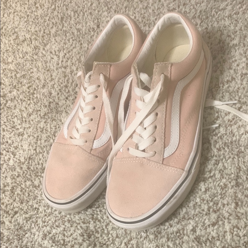 Vans Women's Light Pink and White Sneakers